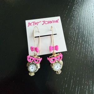 Betsey Johnson Owl Clock Earrings Dangle NWT